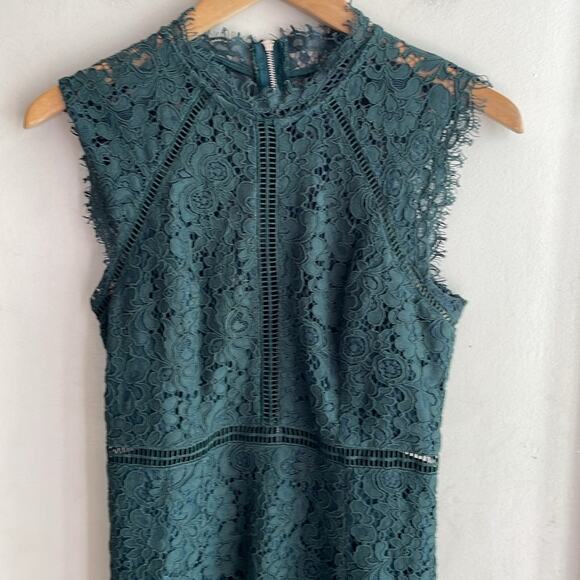 Bardot Lace Panel Sheath Dress Forest Green - Picture 5 of 16